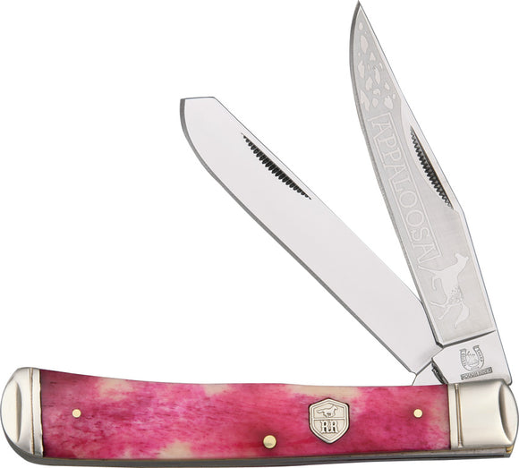 Rough Rider Trapper Red Appaloosa Bone Handle Stainless Folding Blade Knife 1405