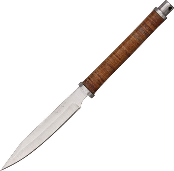 Rough Rider Slim Design Stainless Fixed Blade Stacked Leather Handle Knife 1407