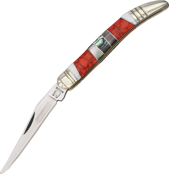 Rough Rider Stoneworx Small Texas Red Turquoise Pearl Handle Folding Knife 1420