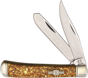 Rough Rider Gold Flake Handle Trapper Folding Clip & Spey Blades Knife 1424