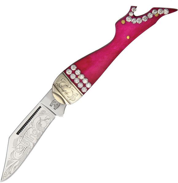 Rough Rider Bling Lady Leg Pink Bone Crystal Women's Folding Knife 1440