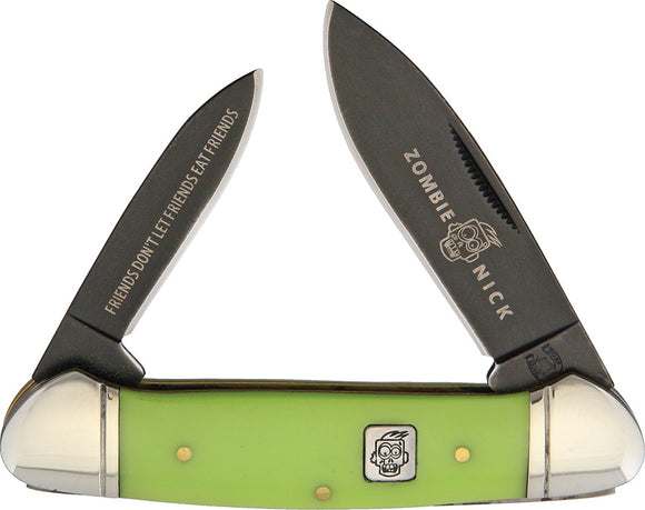 Rough Rider Zombie Nick Canoe Folding Pen & Spey Blades Green Handle Knife 1453