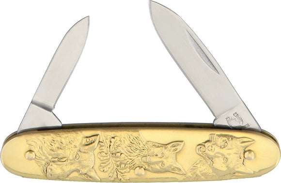 Rough Rider Wolf Folder Brass Artwork Handle Stainless Folding Blade Knife 1458