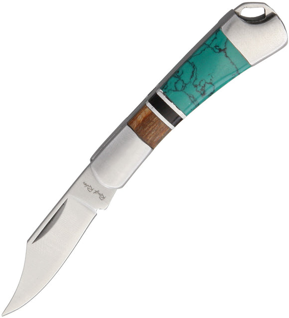 Rough Rider Mini Folder Turquoise & Wood Handle Folding Clip Blade Knife 1473