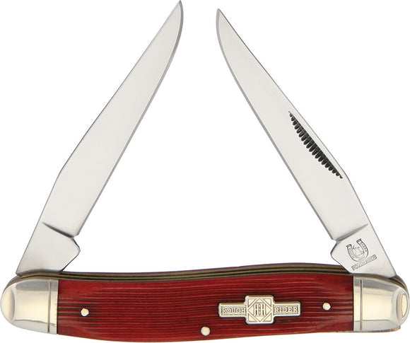 Rough Rider Muskrat Folding Clip Blades Strawberry Red Bone Handle Knife 1506