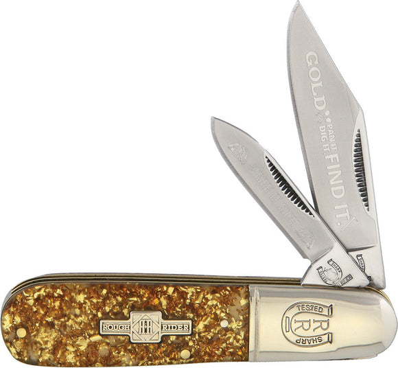 Rough Rider Barlow Gold Flake Stainless Folding Clip & Pen Blades Knife 1520