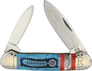 Rough Rider Dreamcatcher Canoe Blue & Red Turquoise Folding Blade Knife 1522