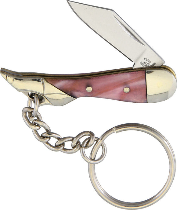 Rough Rider Mini Leg Pink Handle Stainless Folding Blade Knife Keychain 1550