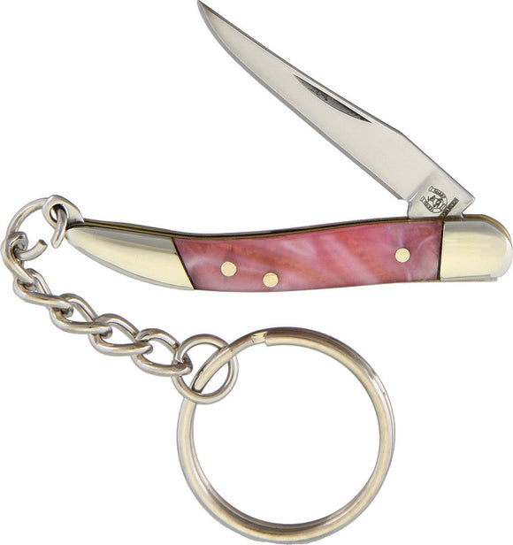 Rough Rider Mini Toothpick Pink Handle Folding Clip Blade Knife Keychain 1551