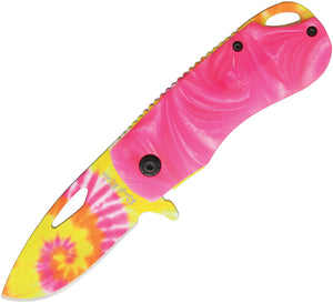 Rough Rider Pink Tie Dyed Straight Assisted Opeing  FOLDING Pocket Knife - 1555
