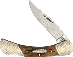 Rough Rider Bolster Stripe Lockback Brown Bone Handle Folding Blade Knife 1561