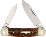 Rough Rider Bolster Stripe Canoe Brown Bone Handle Folding Blades Knife 1563