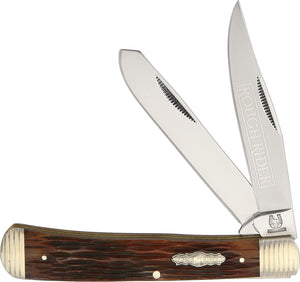 Rough Rider Bolster Stripe Trapper Brown Bone Handle Folding Blade Knife 1566