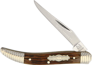 Rough Rider Bolster Stripe Small Brown Bone Toothpick Folding Blade Knife 1568