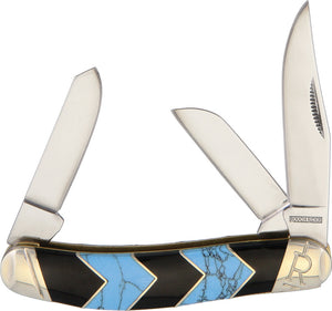 Rough Rider Turquoise & Black Peak Handle Sowbelly Folding Blades Knife 1573
