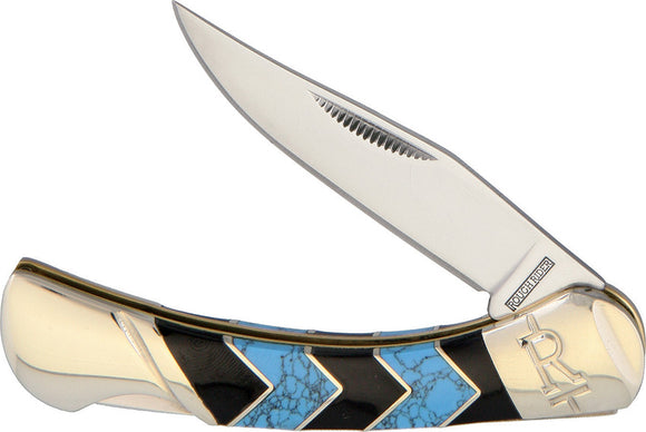 Rough Rider Turquoise & Black Peak Handles Lockback Folding Knife 1576