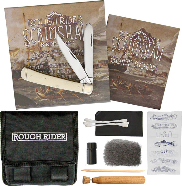 Rough Rider Scrimshaw White Bone Folding Knife Making Design Tools Kit Set 1579