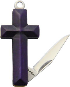 Rough Rider Cross Purple Smooth Bone Keyring Folding Clip Pt Knife 1581