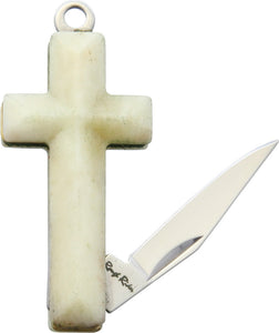 Rough Rider Cross White Smooth Bone Keyring Folding Clip Pt Knife 1582