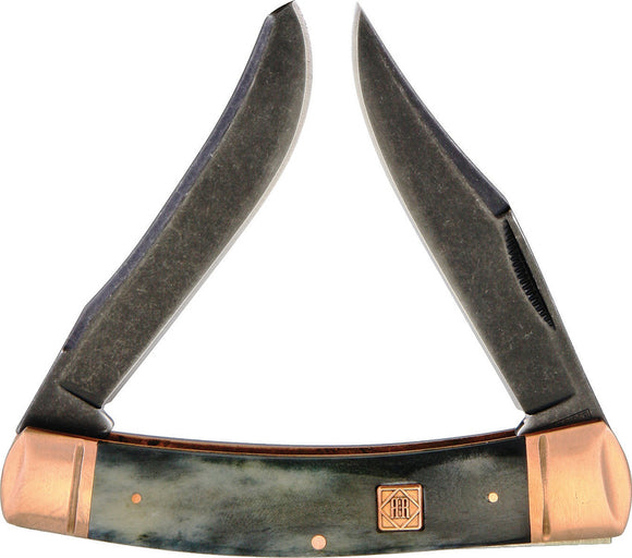 Rough Rider Moose Copper Bolster Black Bone Handle Folding Blades Knife 1583