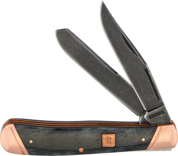 Rough Rider Trapper Copper Bolster Black Bone Handle Folding Blades Knife 1584