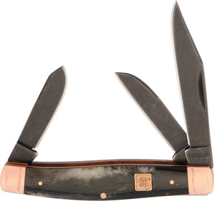 Rough Rider Stockman Copper Bolster Black Bone Handle Folding Blades Knife 1586