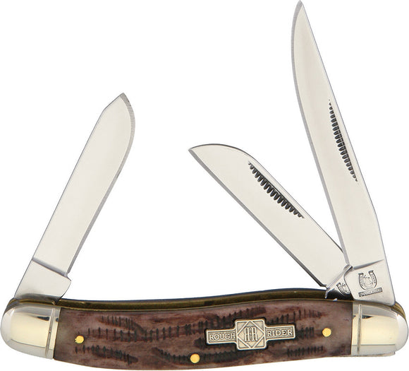 Rough Rider Stockman Stag Bone Handles Stainless Folding Blades Pocket Knife 158