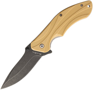 Rough Rider Desert Tan Handle Black Stonewash Stainless Folding Blade Knife 1591