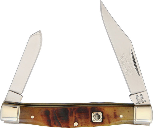 Rough Rider Stockman Brown Rams Horn Handle Folding Clip & Spey Blade Knife 1596