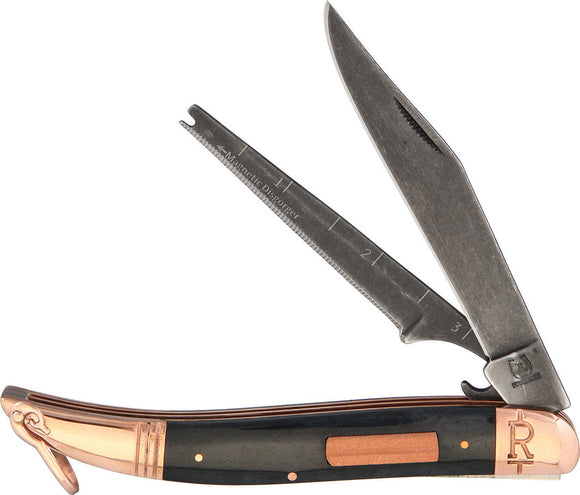 Rough Rider Copper Bolster Black Bone Handle Folding Blade Multi-Tool Knife 1597