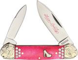 Rough Rider Hello Series Canoe Pink Smooth Bone Handle Folding Blade Knife 1602
