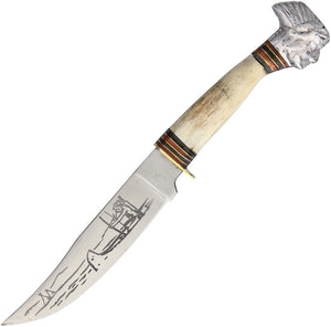 Rough Rider Native American Indian Artwork Fixed Blade Bone Handle Knife 1631