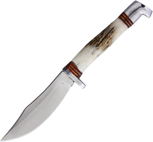 Rough Ryder Small Hunter Stag Stainless Clip Pt Fixed Blade Knife w/ Sheath 1633