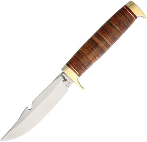 Rough Rider Guthook Fixed Stainless Blade Stacked Leather Handle Knife 1638