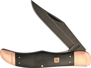Rough Rider Folding Blade Hunter Copper Bolster Black Bone Handle Knife 1677