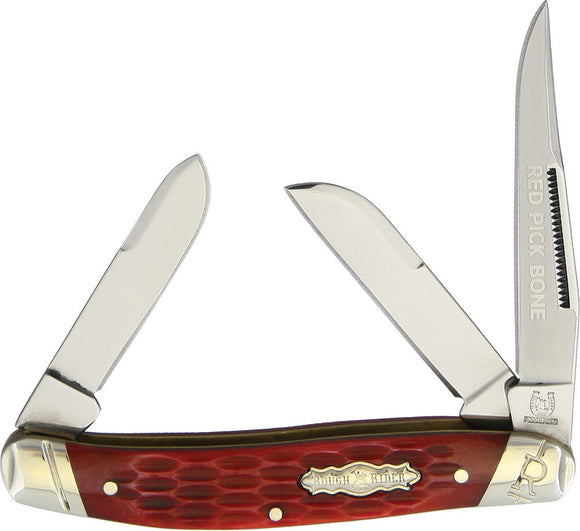 Rough Rider Stockman Red Picked Bone Handle Stainless Folding Blades Knife 1682