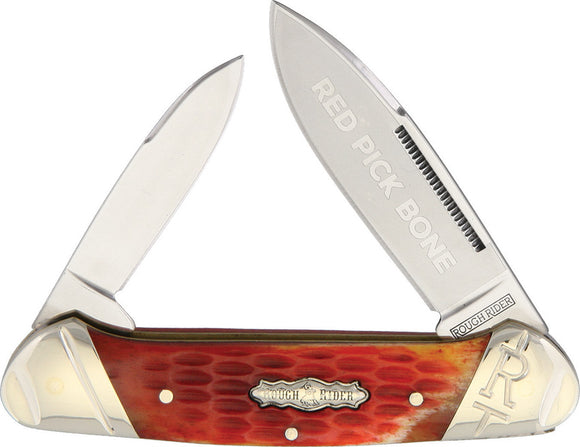 Rough Rider Red Picked Bone Handle Canoe Stainless Folding Blades Knife 1684