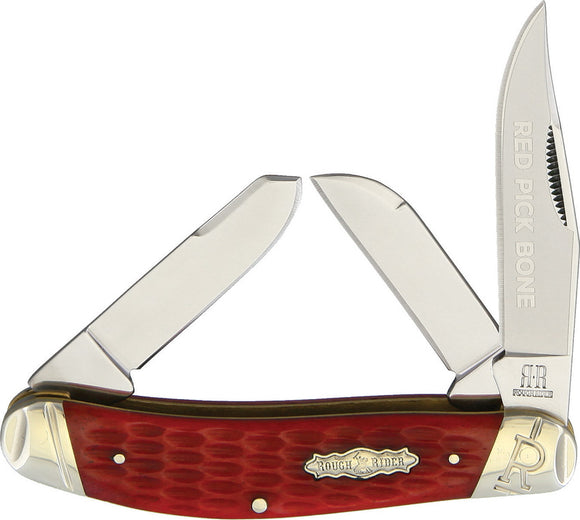 Rough Rider Red Picked Bone Handle Sowbelly Stainless Folding Blades Knife 1685