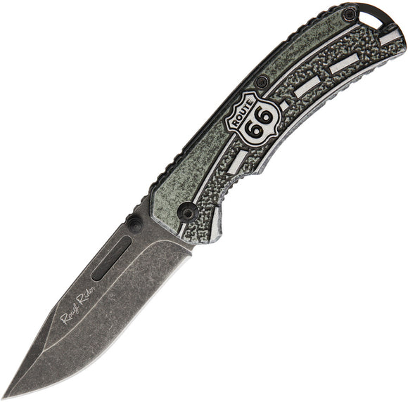 Rough Rider Route 66 A/O Linerlock Stainless Black Folding Drop Blade Knife 1714