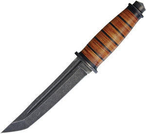 Rough Rider 10.25" Black Stainless Fixed Tanto Blade Leather Handle Knife 1720