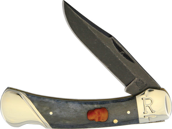 Rough Rider Blackbeard Lockback Stainless Folding Blade Skull Handle Knife 1723