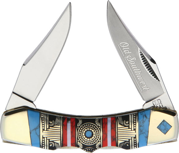 Rough Ryder Old Southwest Double Lockback Red/Blue Folding Stainless Knife 1747