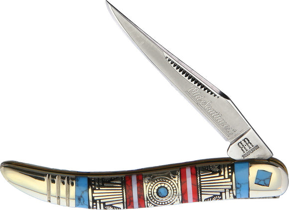 Rough Ryder Old Southwest Baby Toothpick Red/Blue Folding Stainless Knife 1748