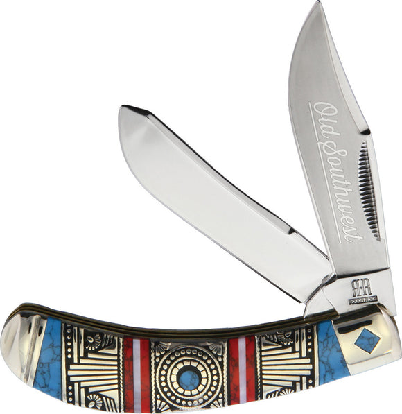 Rough Ryder Old Southwest Bow Trapper Red/Blue Folding Stainless Knife 1751