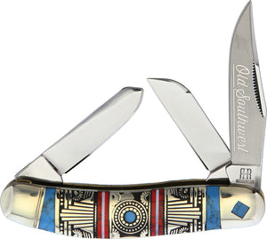 Rough Ryder Old Southwest Sowbelly Stockman Red/Blue Folding Knife 1753