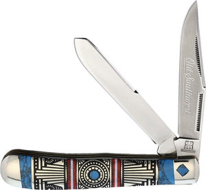 Rough Ryder Old Southwest Trapper Red/Blue Folding Stainless Knife 1755