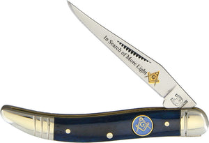 Rough Rider Masonic Baby Toothpick Blue Bone Handle Folding Blade Knife 1765