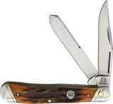 Rough Rider Brown Stag Bone Handle Trapper Stainless Folding Blades Knife 1789