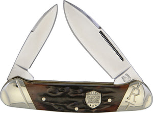 Rough Rider Brown Stag Bone Handle Canoe Stainless Folding Blades Knife 1793
