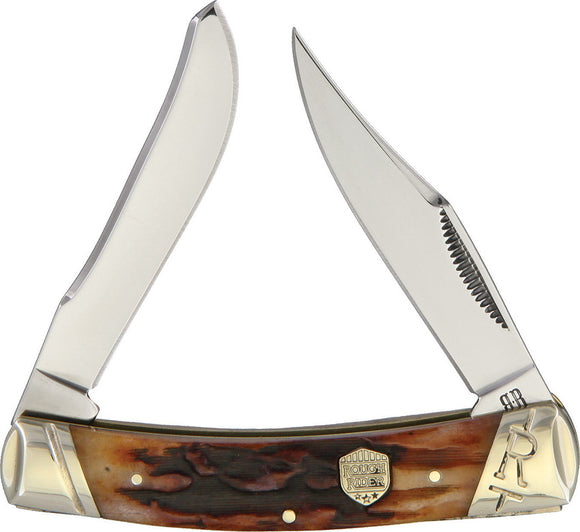 Rough Rider Small Moose Brown Stag Handle Stainless Folding Blade Knife 1795